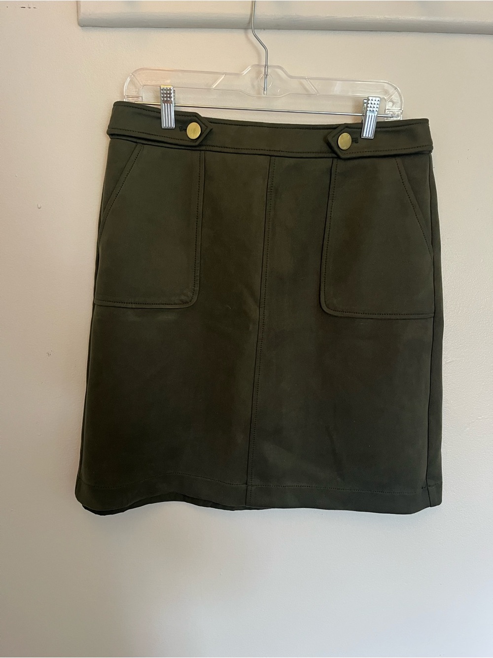 LOFT Olive Green Mini Skirt with Front Patch Pockets